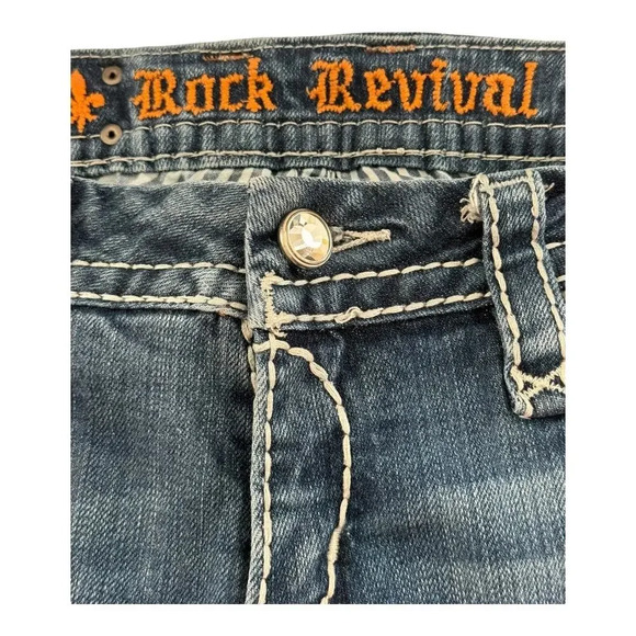 Rock Revival Women's Irene Easy Bootcut Jeans Size 6 (28)Blue Distressed Stretch - Picture 4 of 7